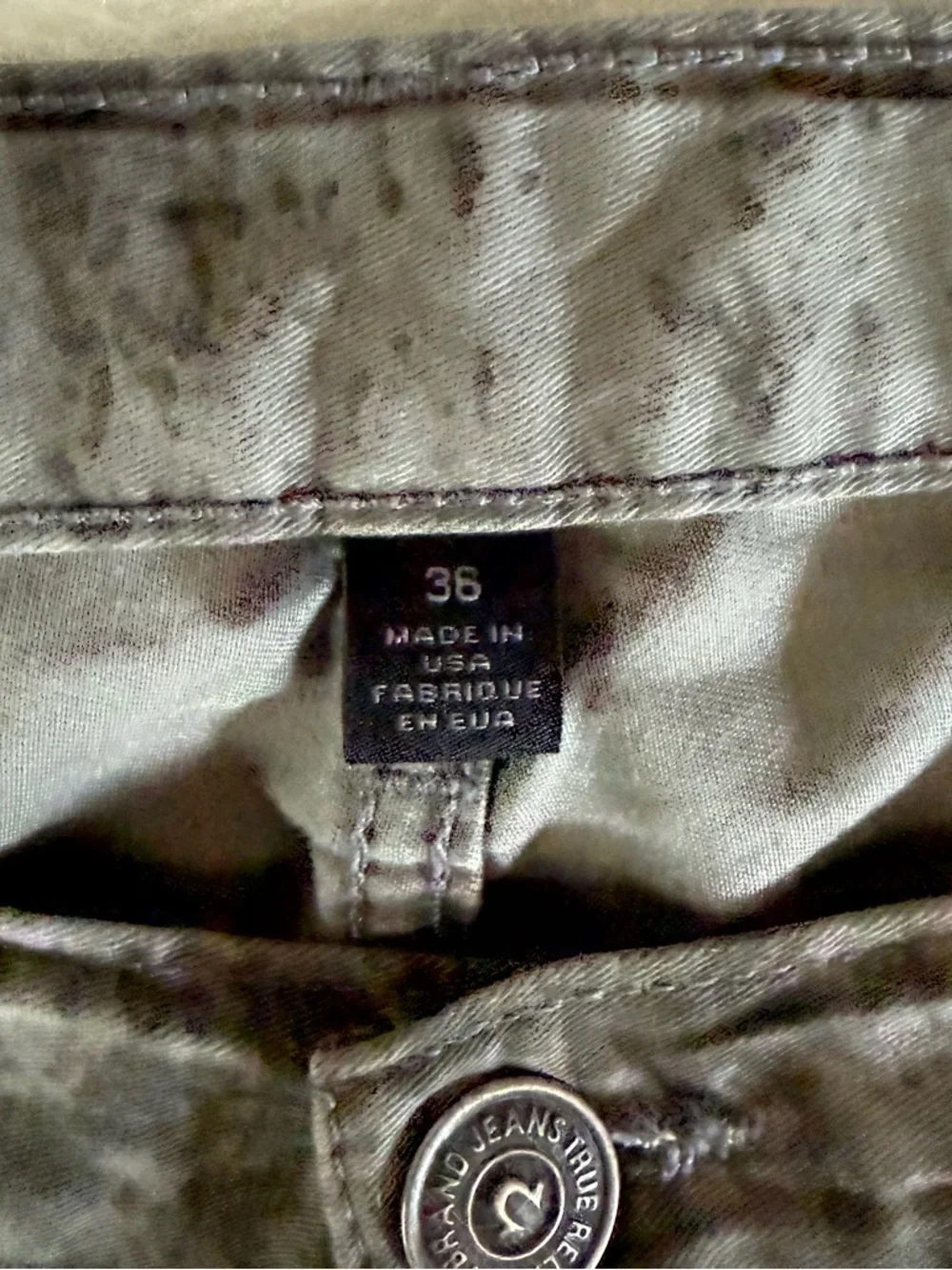 True Religion Vinny Tie Dye Camo Jeans Size 36 Made in USA Button Fly